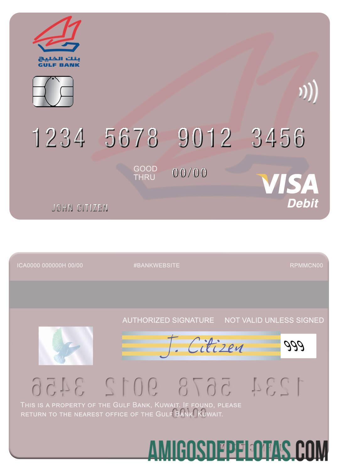 Kuwait Gulf Bank Visa Debit Card template